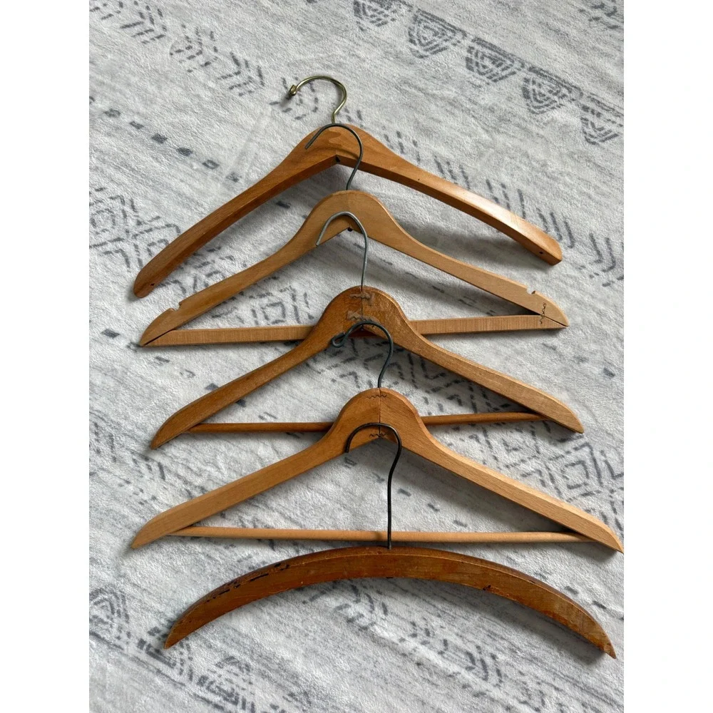 Lot of 5 Vintage Wooden Clothes Hangers Lands' End Hand Carved Cedar Mixed Wood
